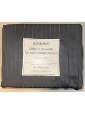 Nestwell 625TC Egyptian Cotton Sateen Full Sheet Set Gray Silver NEW